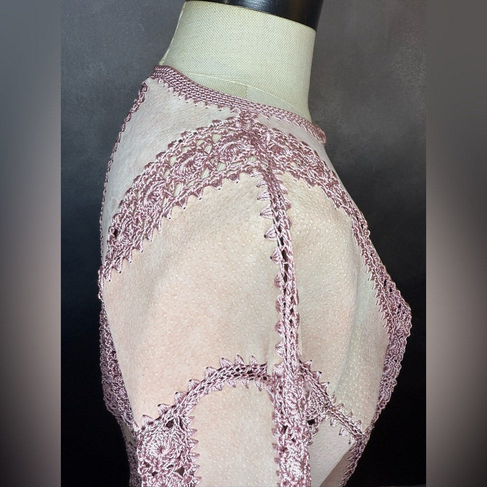 🌸 S.M.H. Boutique Leather & Crochet Trim Jacket – Size Small - Picture 4 of 11